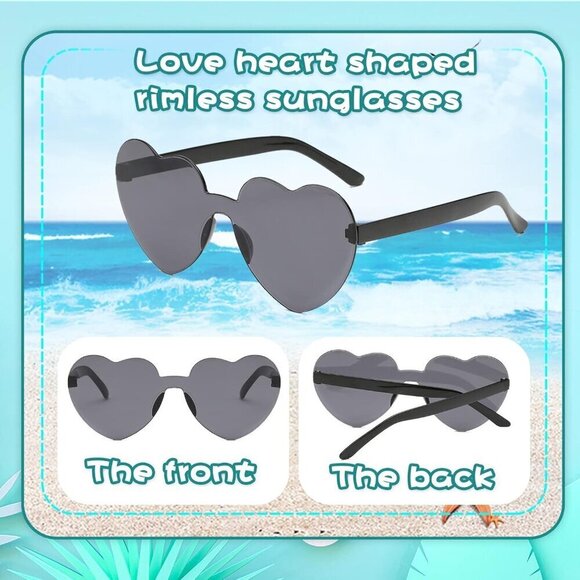 20 Pack Heart Shaped Sunglasses One Piece Candy Color Rimless Glasses for Women - Picture 5 of 6